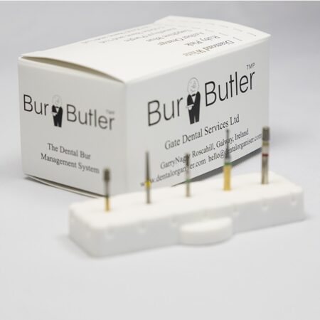 BurButler Diamond White 5 hole base lid off with burs and Box Small638