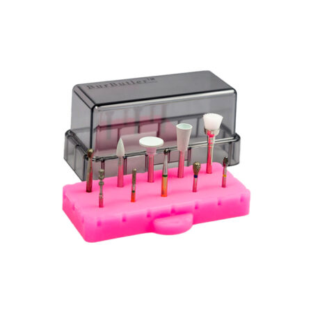 BurButler Ruby Pink10 hole base, lid off, with Burs, Small800_WB
