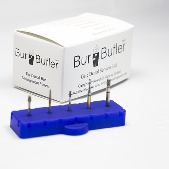 BurButler Sapphire Blue 5 hole base lid off with burs and Box Small647